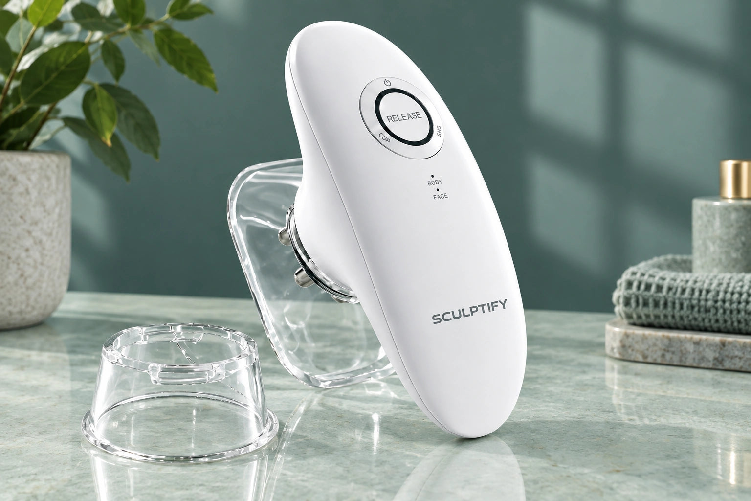 Transparent suction cup and contact detail of the Sculptify device