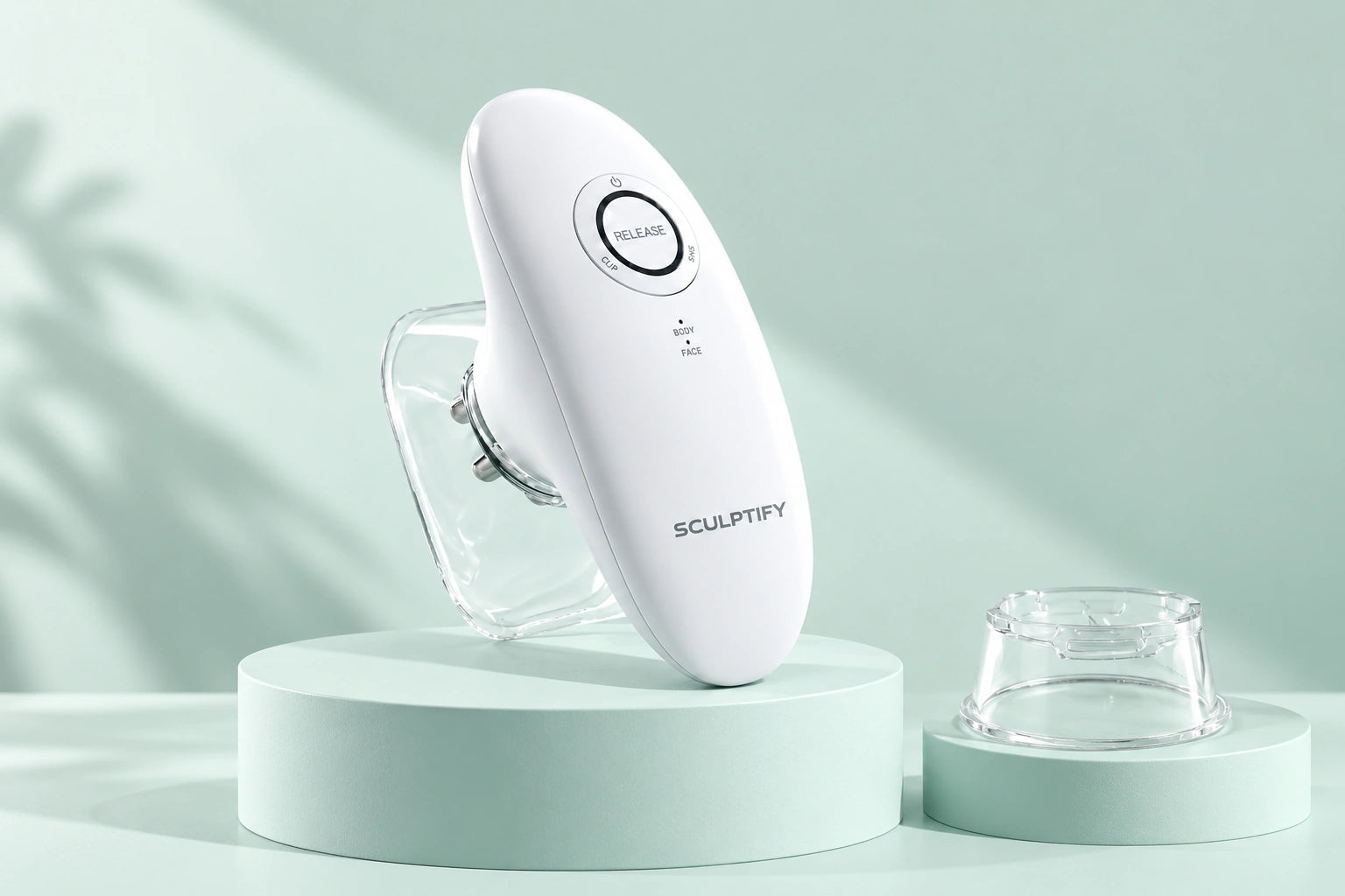 Sculptify three-in-one body-care device on a mint studio backdrop