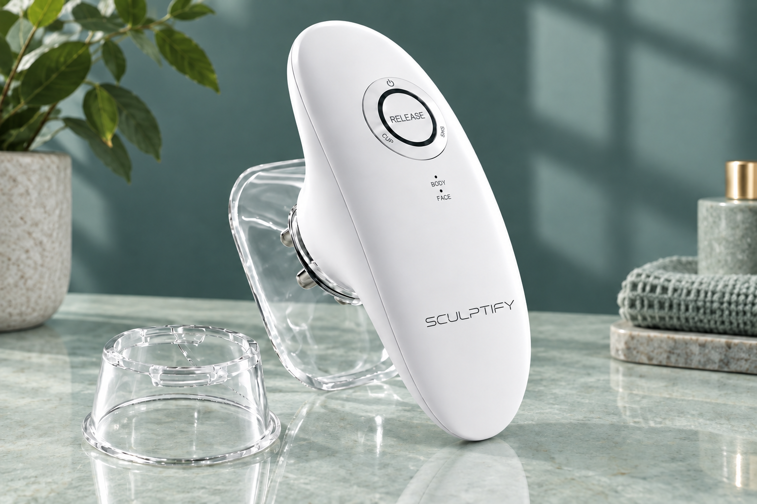 Transparent suction cup and contact detail of the Sculptify device