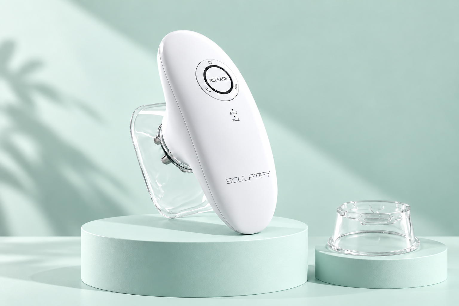Sculptify three-in-one body-care device on a mint studio backdrop